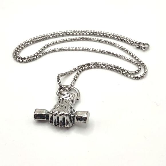 Stainless Dumbbell Workout Necklace Exercise Fitness Bodybuilding Birthday Gift - Picture 1 of 7